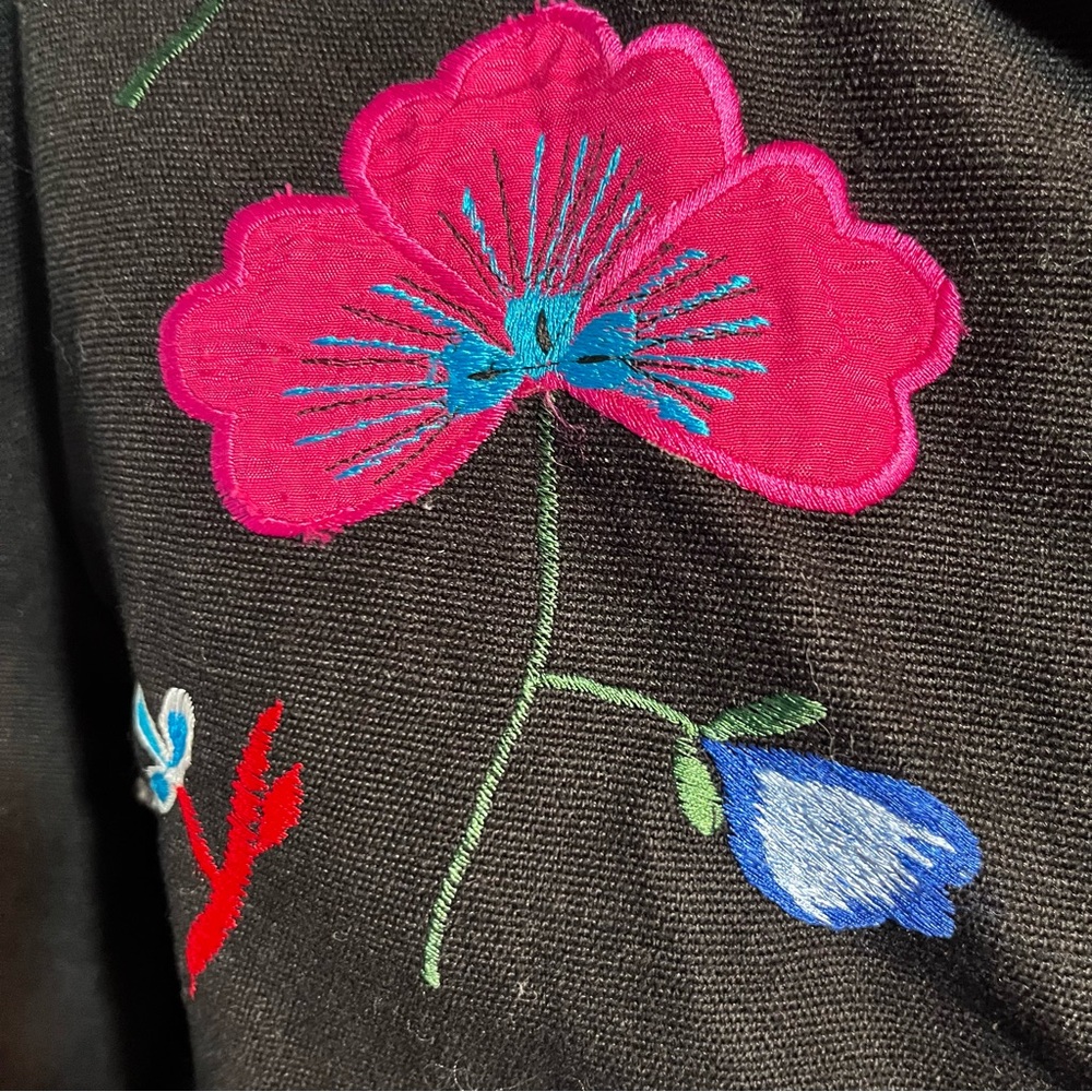 Vintage Puffin Island Sportswear Embroidered Floral Jacket Art Glass Buttons L - Picture 5 of 9